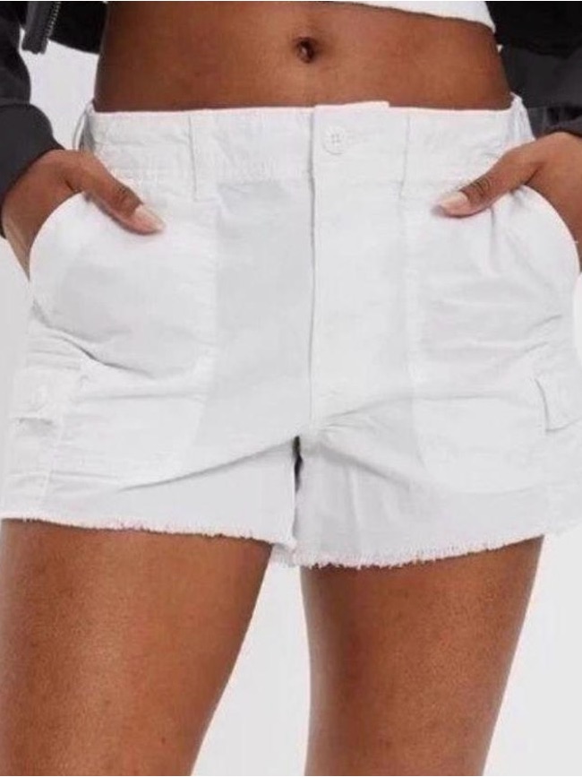 American Eagle Outfitters White Frayed-Hem Cotton Shorts Euc